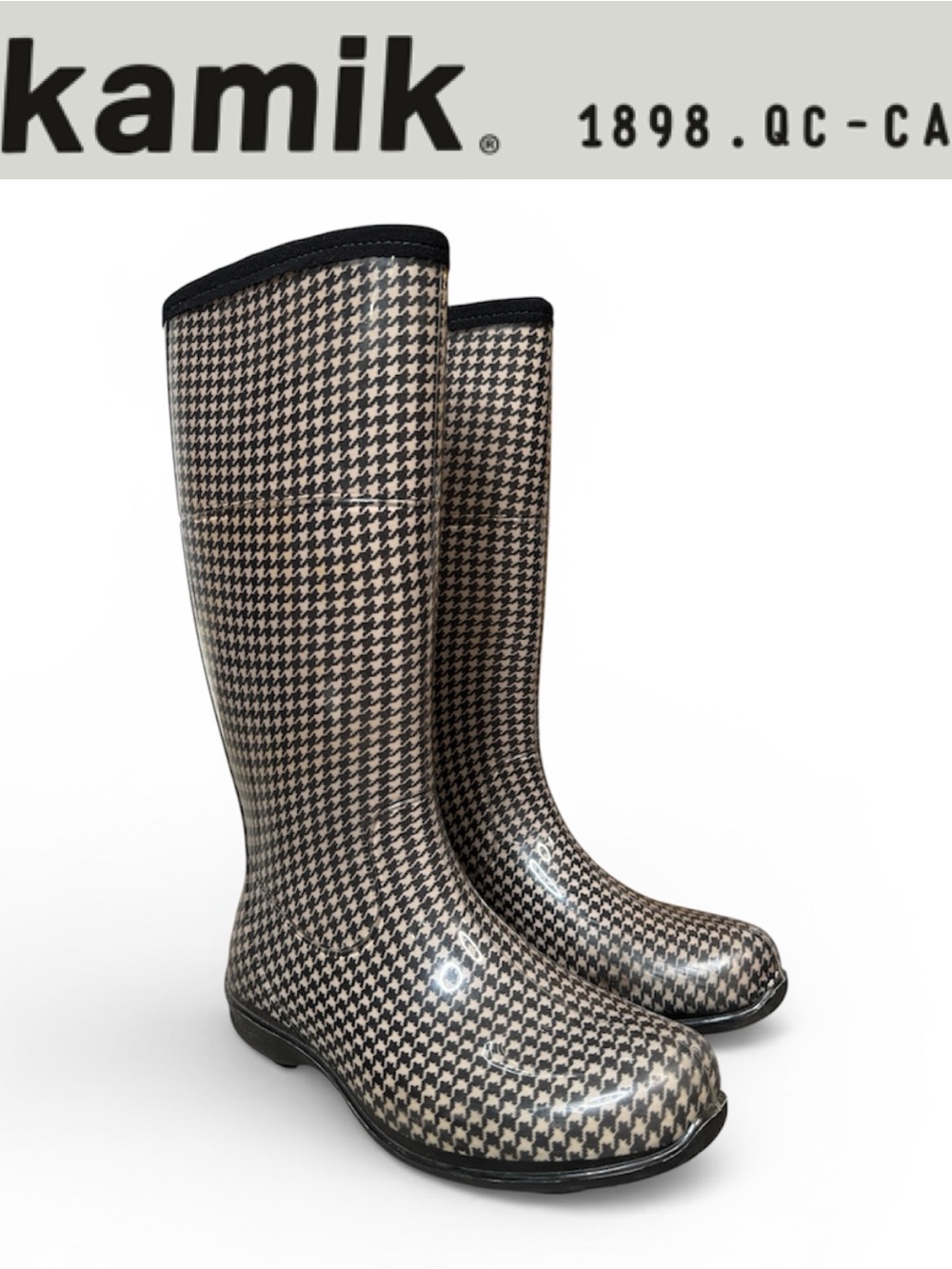 KAMIK ANNABEL HOUNDSTOOTH RAIN BOOTS TALL WATERPROOF RUBBER WELLIES SIZE 9